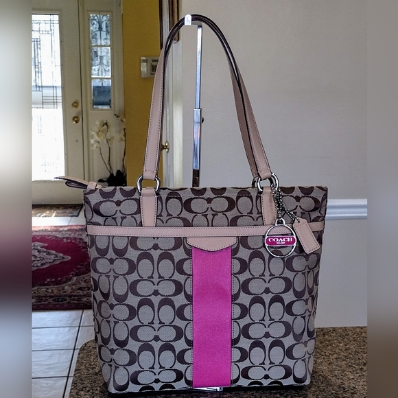 NWT Coach Signature Stripe 12 CM Tote - Picture 1 of 14